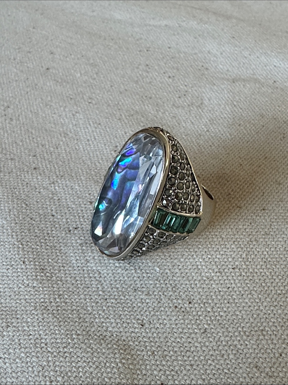 AKKAD Silver-Tone Blue Abalone Crystal Statement Ring - Picture 2 of 13